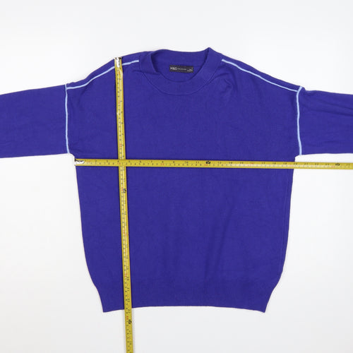 M&S Women Purple M Crew Neck Knit Pullover Jumper Contrast Trim