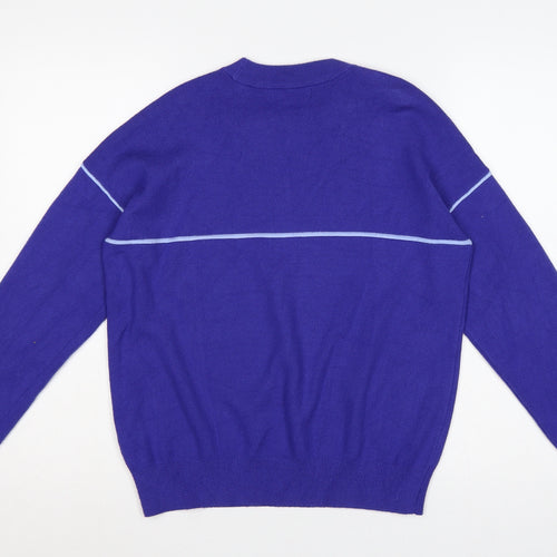 M&S Women Purple M Crew Neck Knit Pullover Jumper Contrast Trim