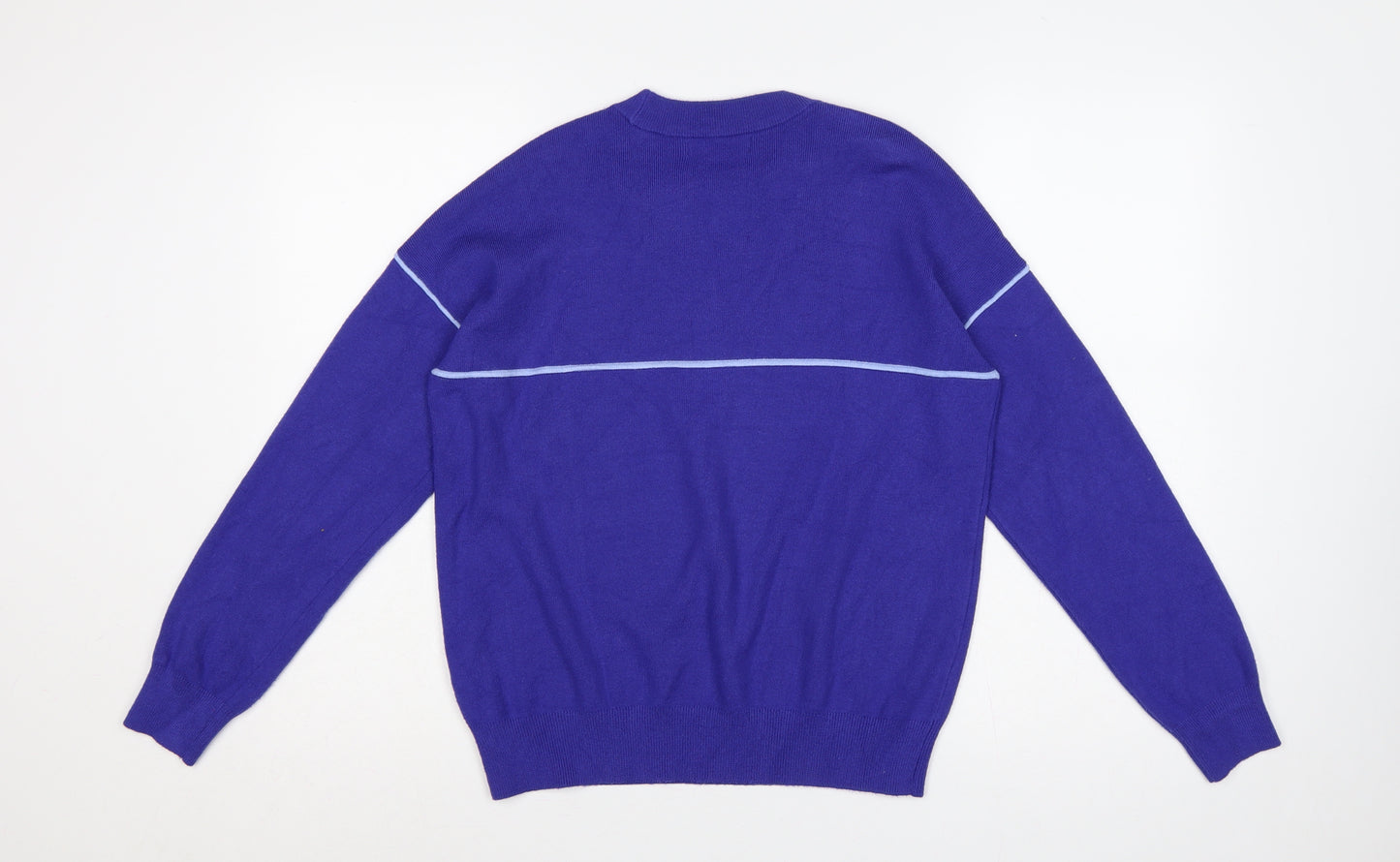 M&S Women Purple M Crew Neck Knit Pullover Jumper Contrast Trim