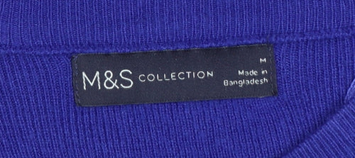 M&S Women Purple M Crew Neck Knit Pullover Jumper Contrast Trim