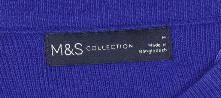 M&S Women Purple M Crew Neck Knit Pullover Jumper Contrast Trim