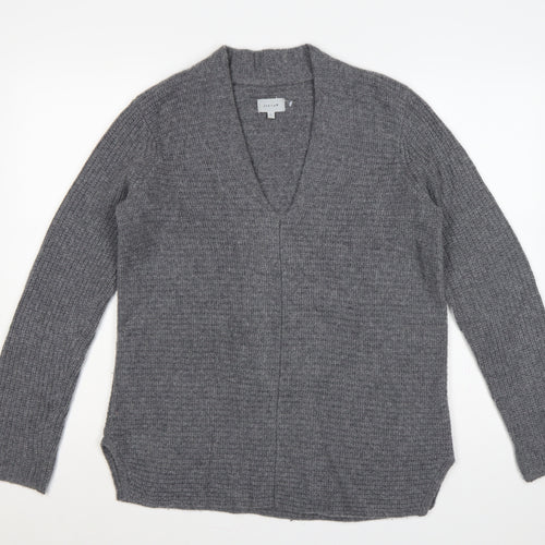 Jigsaw Women’s Grey Cashmere Wool Open Cardigan Size 14 V-Neck Knit