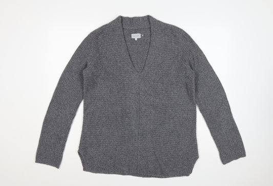Jigsaw Women’s Grey Cashmere Wool Open Cardigan Size 14 V-Neck Knit