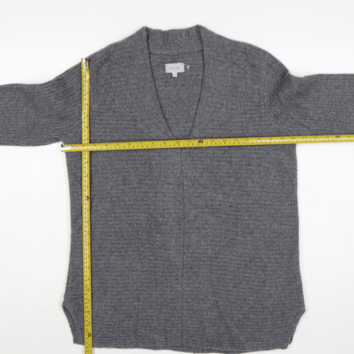 Jigsaw Women’s Grey Cashmere Wool Open Cardigan Size 14 V-Neck Knit