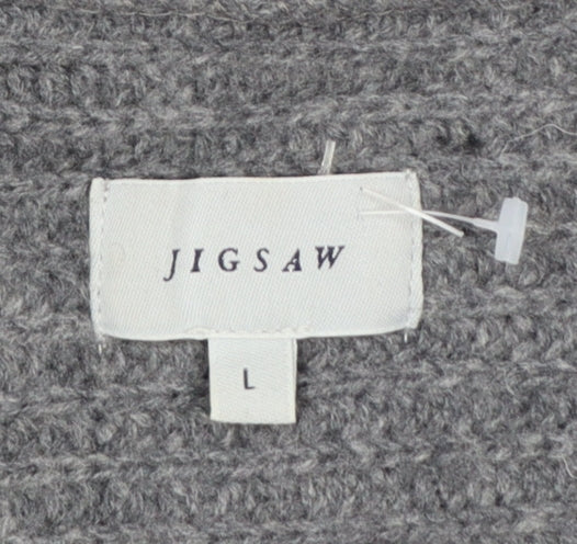 Jigsaw Women’s Grey Cashmere Wool Open Cardigan Size 14 V-Neck Knit