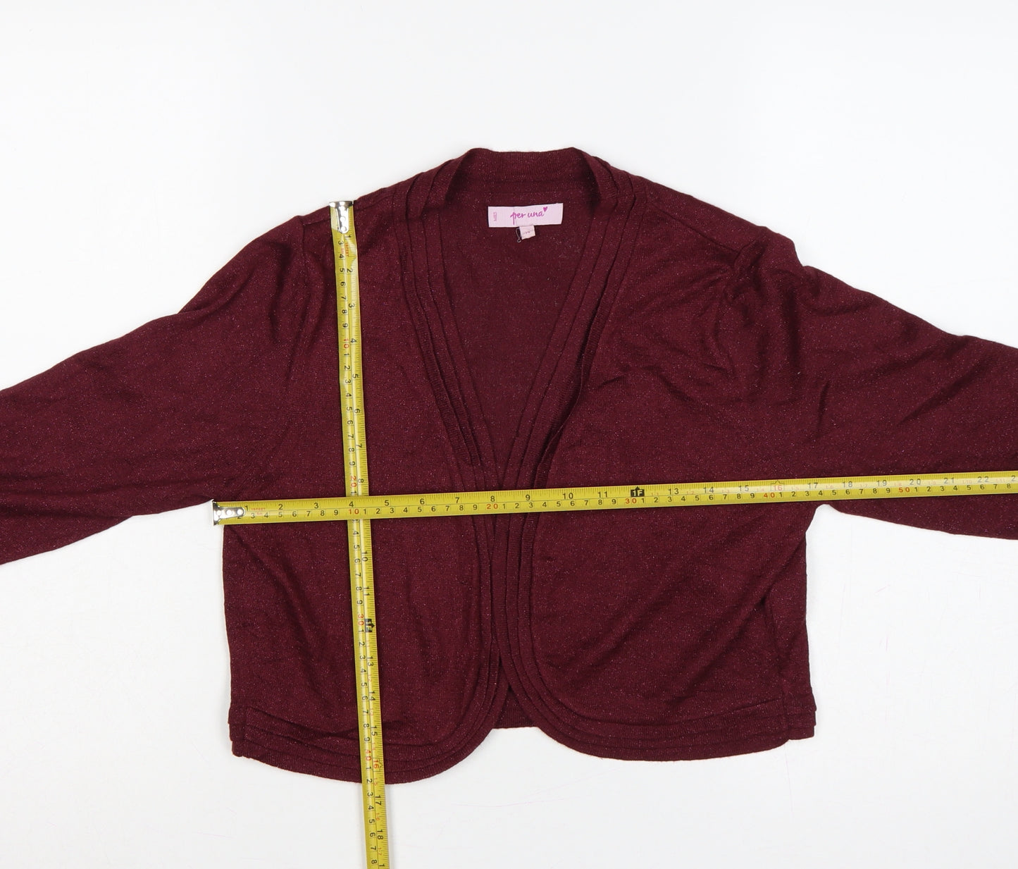Marks & Spencer Per Una Womens Burgundy Open Knit Cardigan Size 14