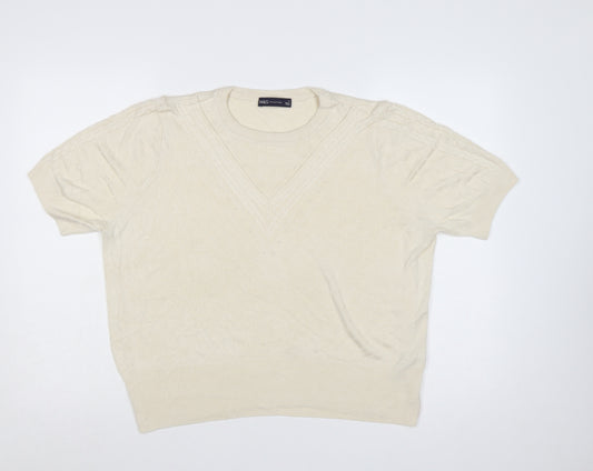 Marks & Spencer Women Ivory Size 22 Cable Knit Short Sleeve Jumper