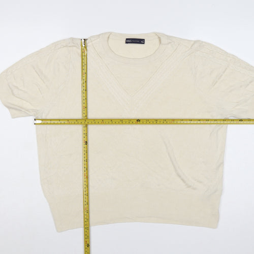 Marks & Spencer Women Ivory Size 22 Cable Knit Short Sleeve Jumper
