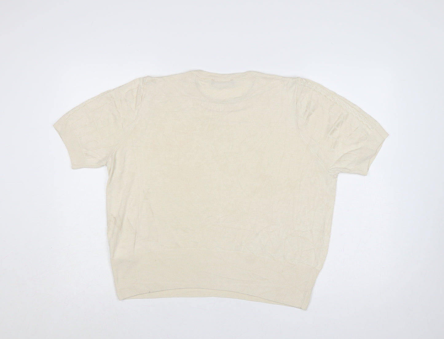 Marks & Spencer Women Ivory Size 22 Cable Knit Short Sleeve Jumper