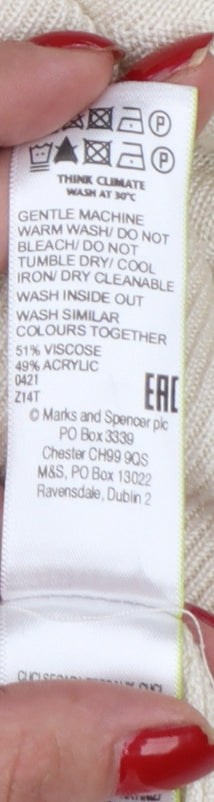 Marks & Spencer Women Ivory Size 22 Cable Knit Short Sleeve Jumper