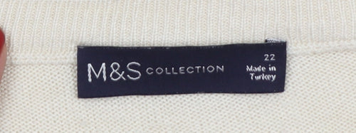Marks & Spencer Women Ivory Size 22 Cable Knit Short Sleeve Jumper