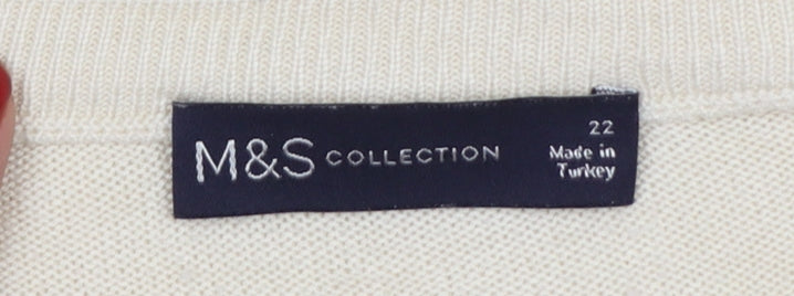 Marks & Spencer Women Ivory Size 22 Cable Knit Short Sleeve Jumper