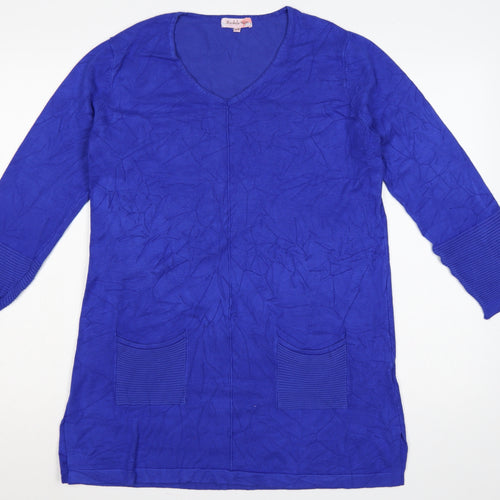 Michelle Hope Women Blue Size 14/16 V-Neck Pocket Knit Tunic Jumper
