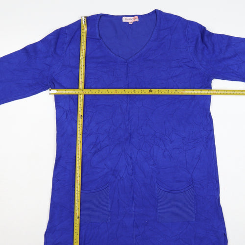 Michelle Hope Women Blue Size 14/16 V-Neck Pocket Knit Tunic Jumper