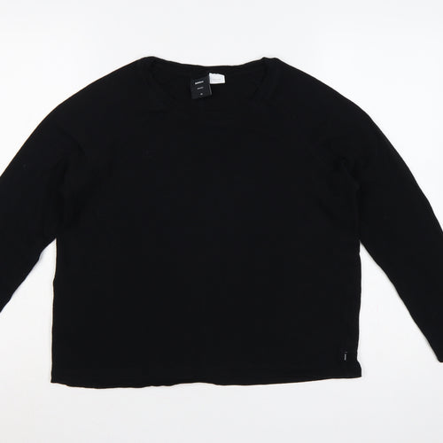 Finisterre Women Black Size 12 Organic Cotton Linen Raglan Jersey Top