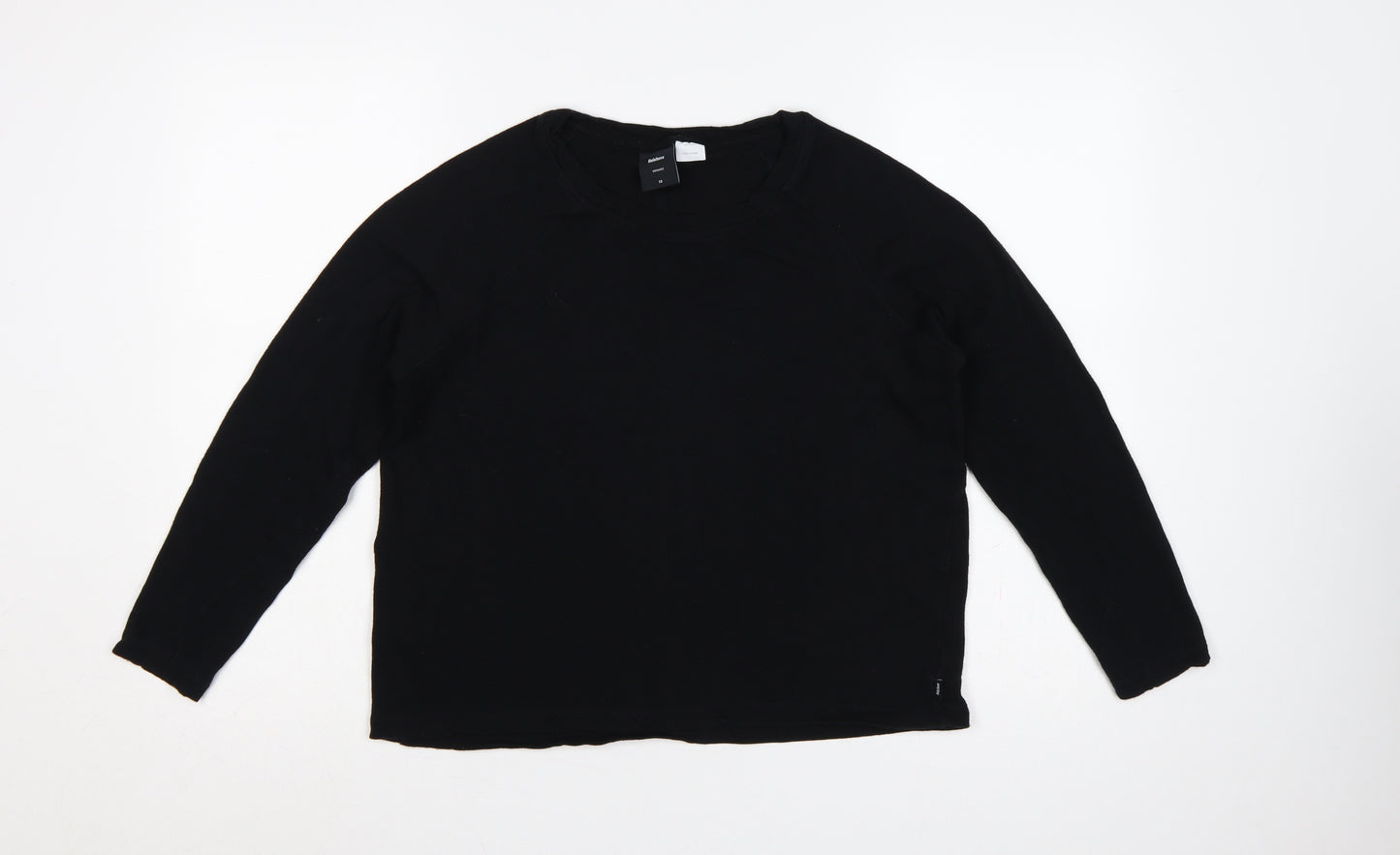 Finisterre Women Black Size 12 Organic Cotton Linen Raglan Jersey Top