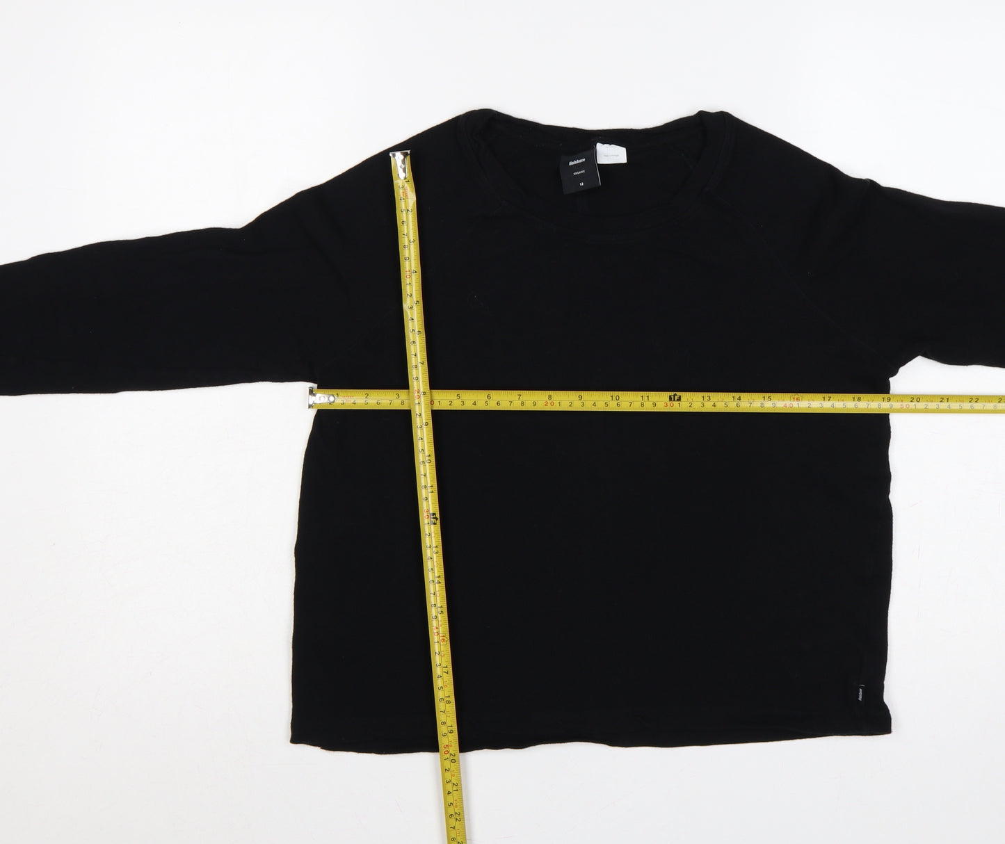 Finisterre Women Black Size 12 Organic Cotton Linen Raglan Jersey Top