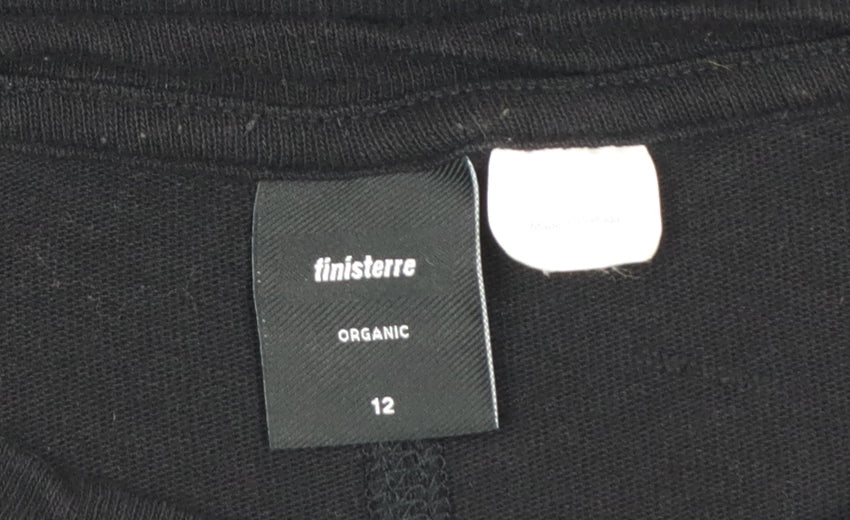 Finisterre Women Black Size 12 Organic Cotton Linen Raglan Jersey Top