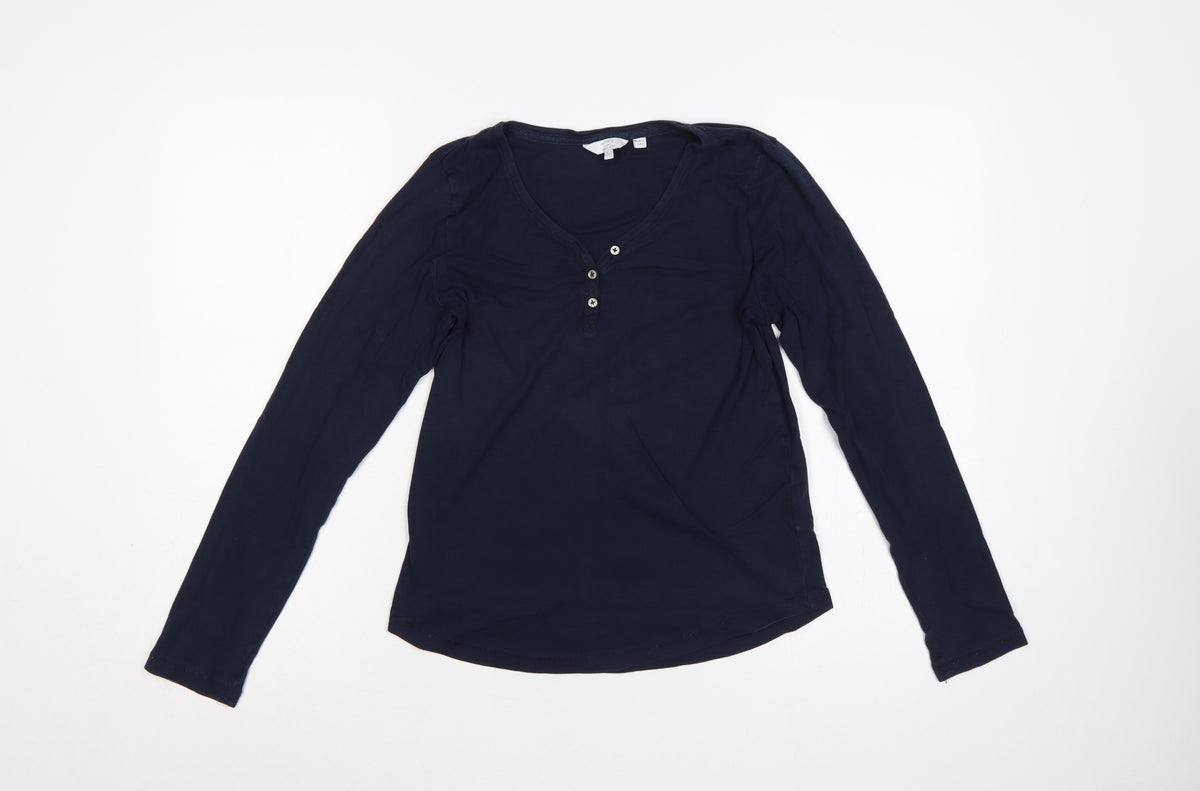 Fat Face Women Blue UK 12 Basic Henley Long Sleeve Jersey T-Shirt