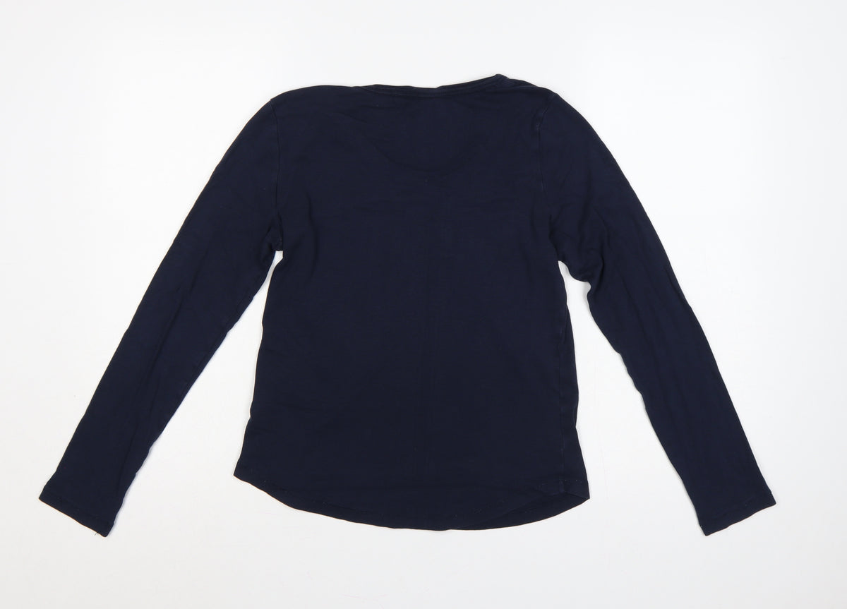 Fat Face Women Blue UK 12 Basic Henley Long Sleeve Jersey T-Shirt