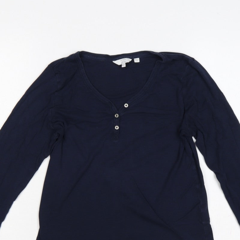 Fat Face Women Blue UK 12 Basic Henley Long Sleeve Jersey T-Shirt