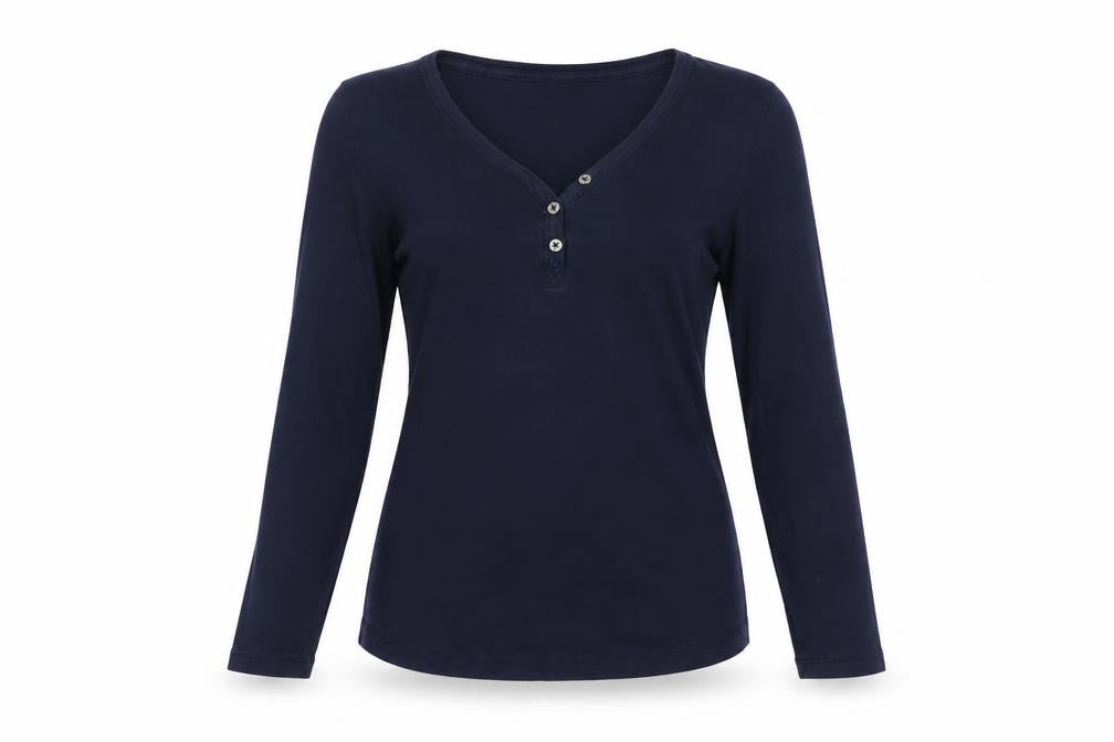 Fat Face Women Blue UK 12 Basic Henley Long Sleeve Jersey T-Shirt