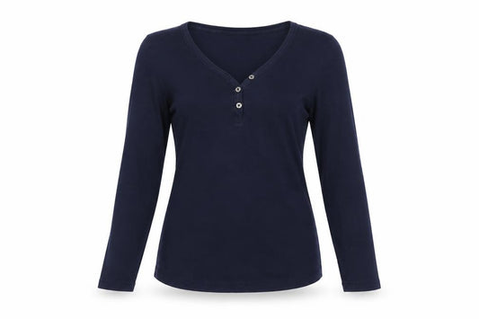 Fat Face Women Blue UK 12 Basic Henley Long Sleeve Jersey T-Shirt