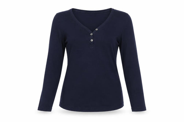 Fat Face Women Blue UK 12 Basic Henley Long Sleeve Jersey T-Shirt