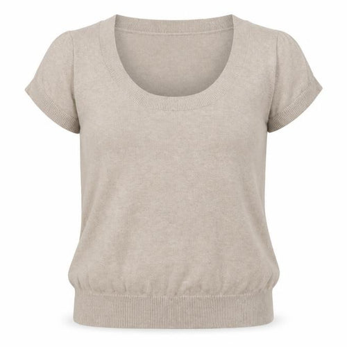 Zara Women Beige UK 14 Short Sleeve Scoop Neck Cotton Knit Jumper