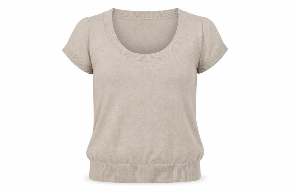 Zara Women Beige UK 14 Short Sleeve Scoop Neck Cotton Knit Jumper