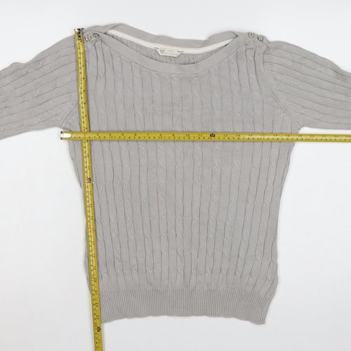 BHS Women Grey Cable Knit Boat Neck Button Shoulder Jumper Size 12