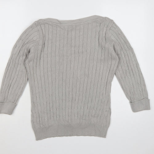 BHS Women Grey Cable Knit Boat Neck Button Shoulder Jumper Size 12