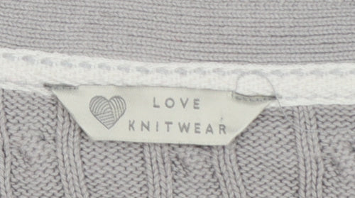 BHS Women Grey Cable Knit Boat Neck Button Shoulder Jumper Size 12