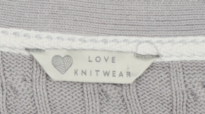 BHS Women Grey Cable Knit Boat Neck Button Shoulder Jumper Size 12