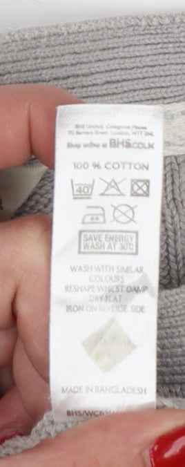 BHS Women Grey Cable Knit Boat Neck Button Shoulder Jumper Size 12