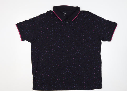 Dunnes Stores Men’s Black Geometric Print Polo Shirt XXL Regular Fit