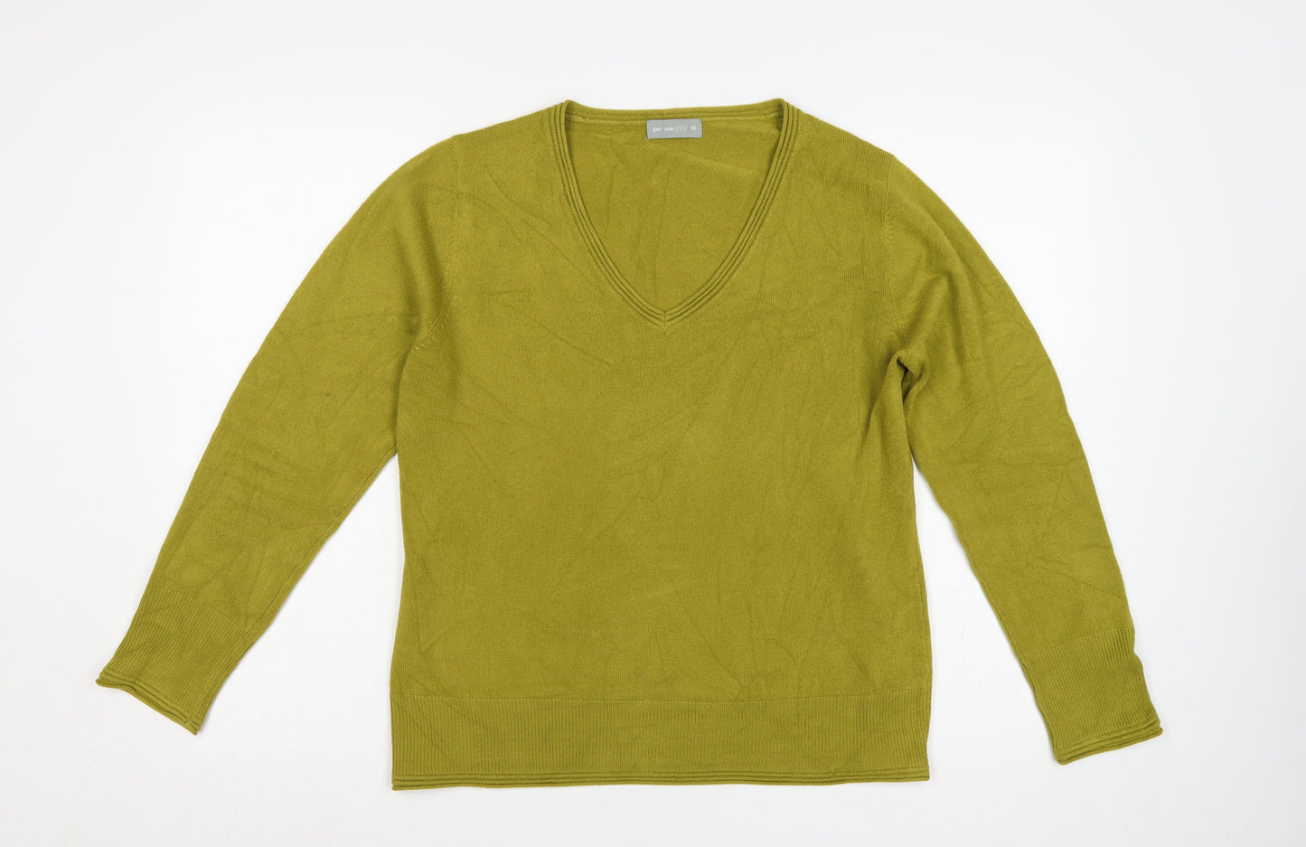 Per Una Women’s Green Size 16 V-Neck Long Sleeve Knit Jumper