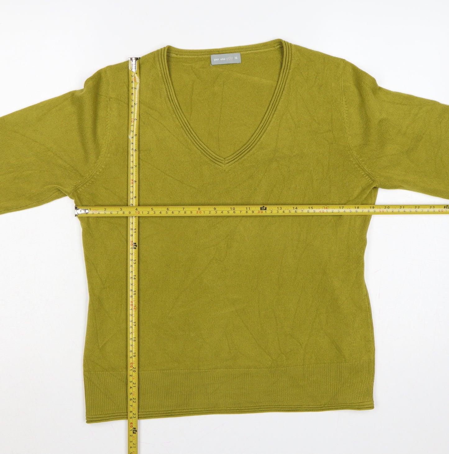 Per Una Women’s Green Size 16 V-Neck Long Sleeve Knit Jumper