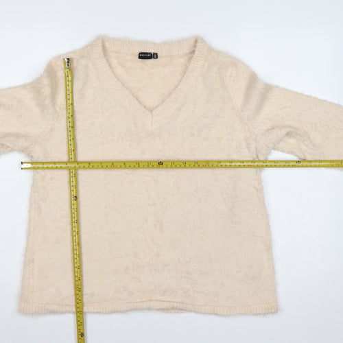 Bodyflirt Women Beige V-Neck Fluffy Knit Jumper Size L