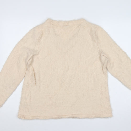 Bodyflirt Women Beige V-Neck Fluffy Knit Jumper Size L