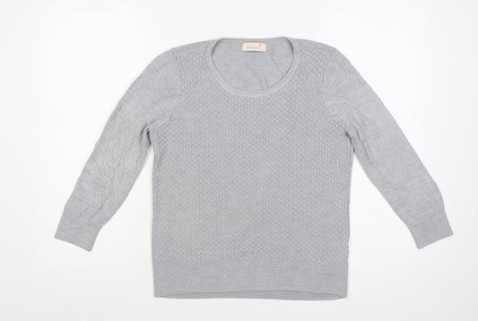 Per Una Women Grey UK 12 Textured Knit Scoop Neck Pullover Jumper