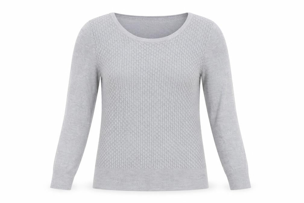 Front view of Per Una Women Grey UK 12 Textured Knit Scoop Neck jumper