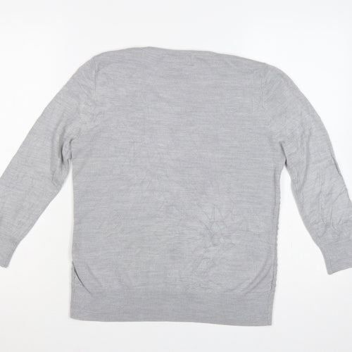 Per Una Women Grey UK 12 Textured Knit Scoop Neck Pullover Jumper