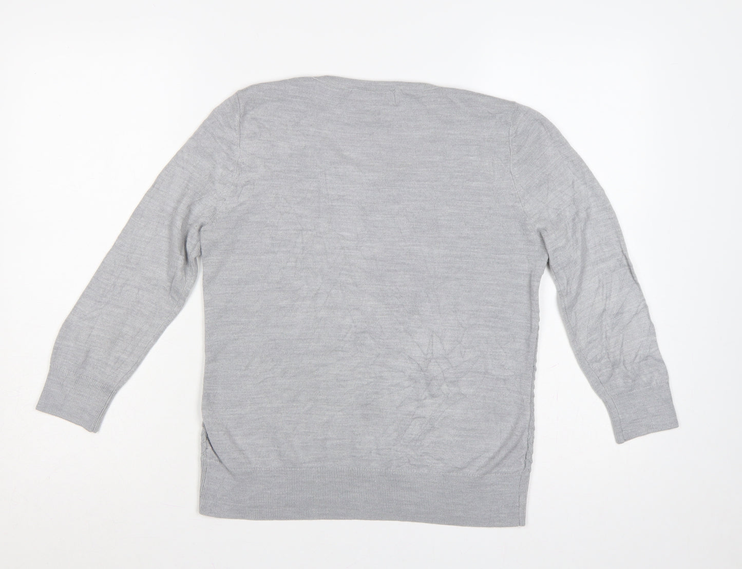 Per Una Women Grey UK 12 Textured Knit Scoop Neck Pullover Jumper