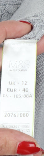 Per Una Women Grey UK 12 Textured Knit Scoop Neck Pullover Jumper