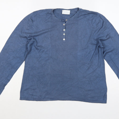 Cotswold Collections Women Blue L Silk Knit Henley Jumper Long Sleeve