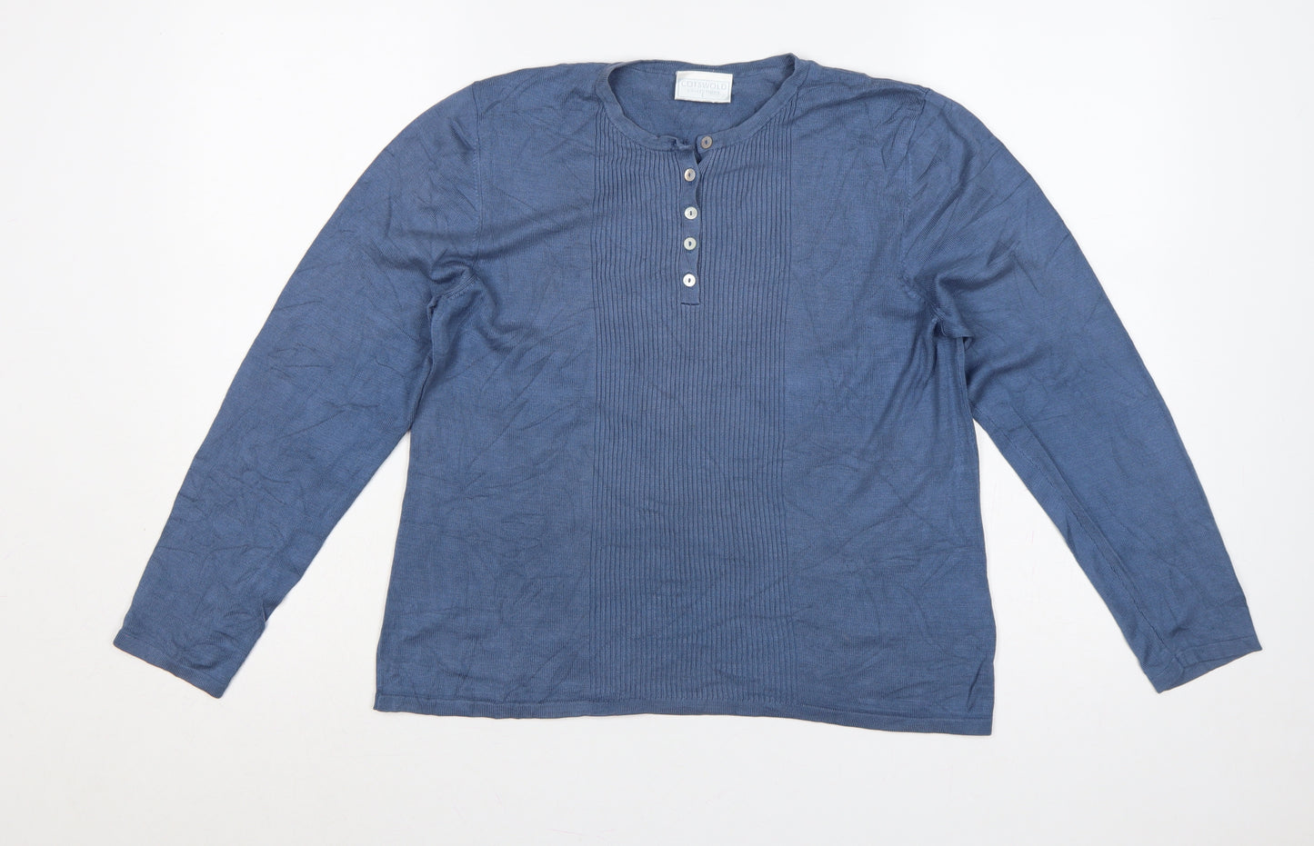 Cotswold Collections Women Blue L Silk Knit Henley Jumper Long Sleeve