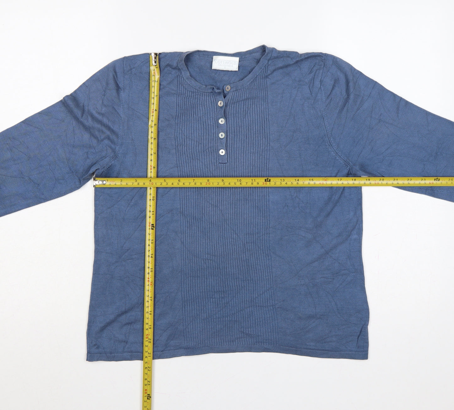 Cotswold Collections Women Blue L Silk Knit Henley Jumper Long Sleeve
