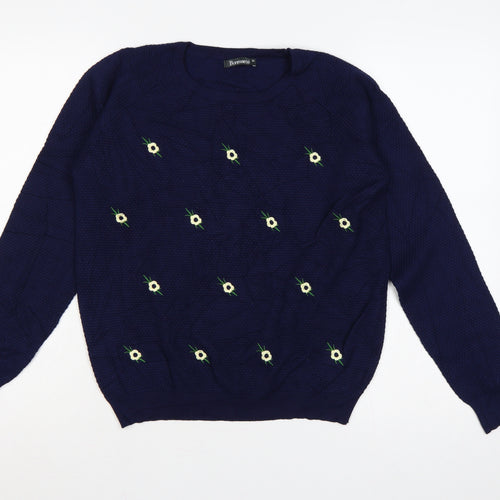Bonmarché Women’s Blue Floral Embroidered Knit Jumper Size 14