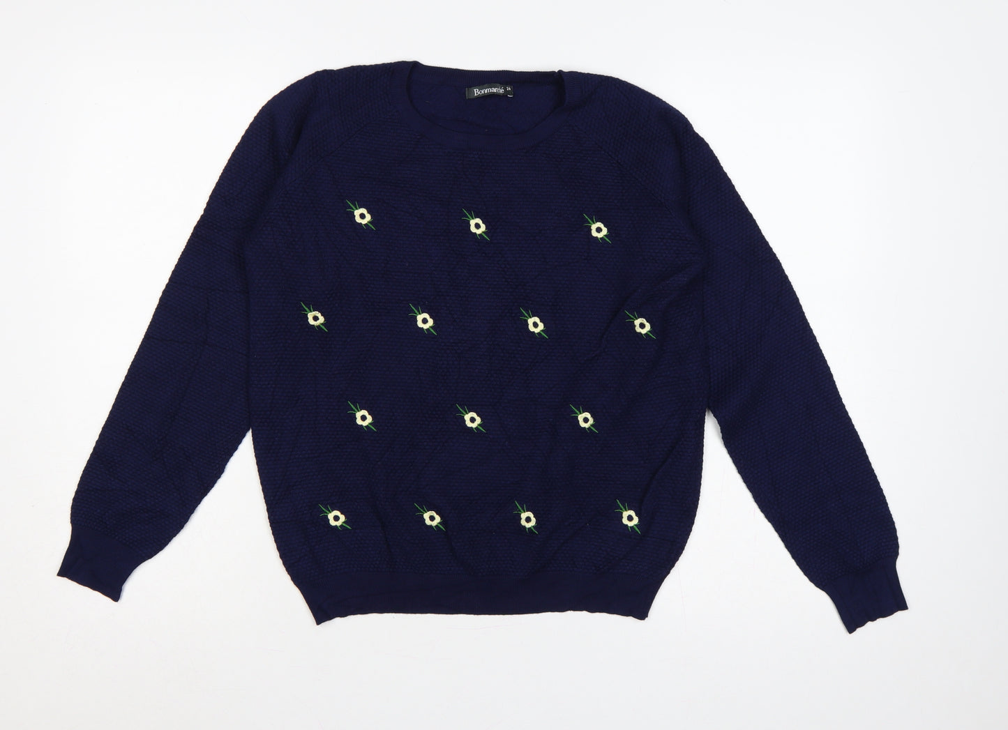Bonmarché Women’s Blue Floral Embroidered Knit Jumper Size 14